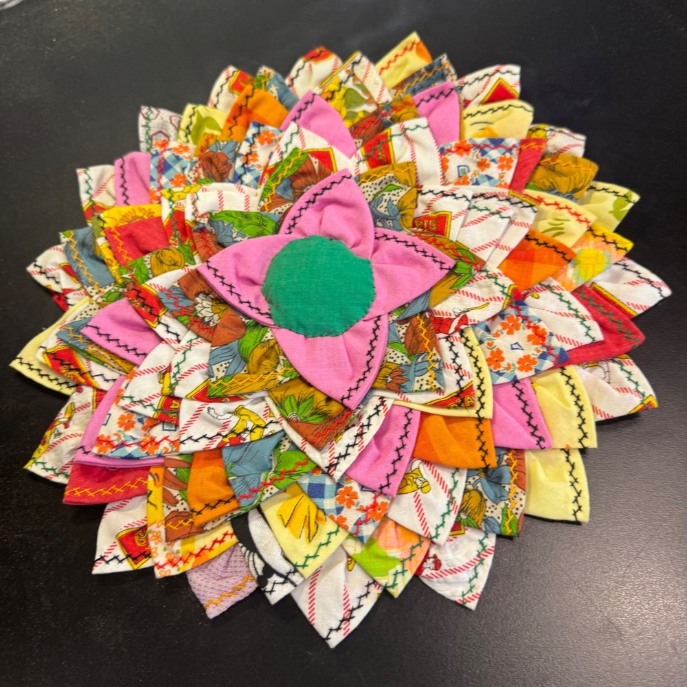 Handmade Wall Hanging 10in Multicolor Petal Pop Zinnia Boho Floral Art Decor